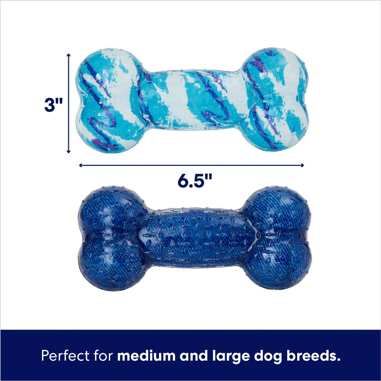 Frisco Retro Denim & Swirl TPR Bone Squeaky Dog Toy - Image 2