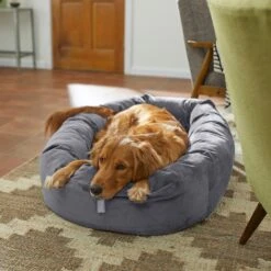 Frisco Velvet Round Bolster Dog Bed W/Removable Cover
