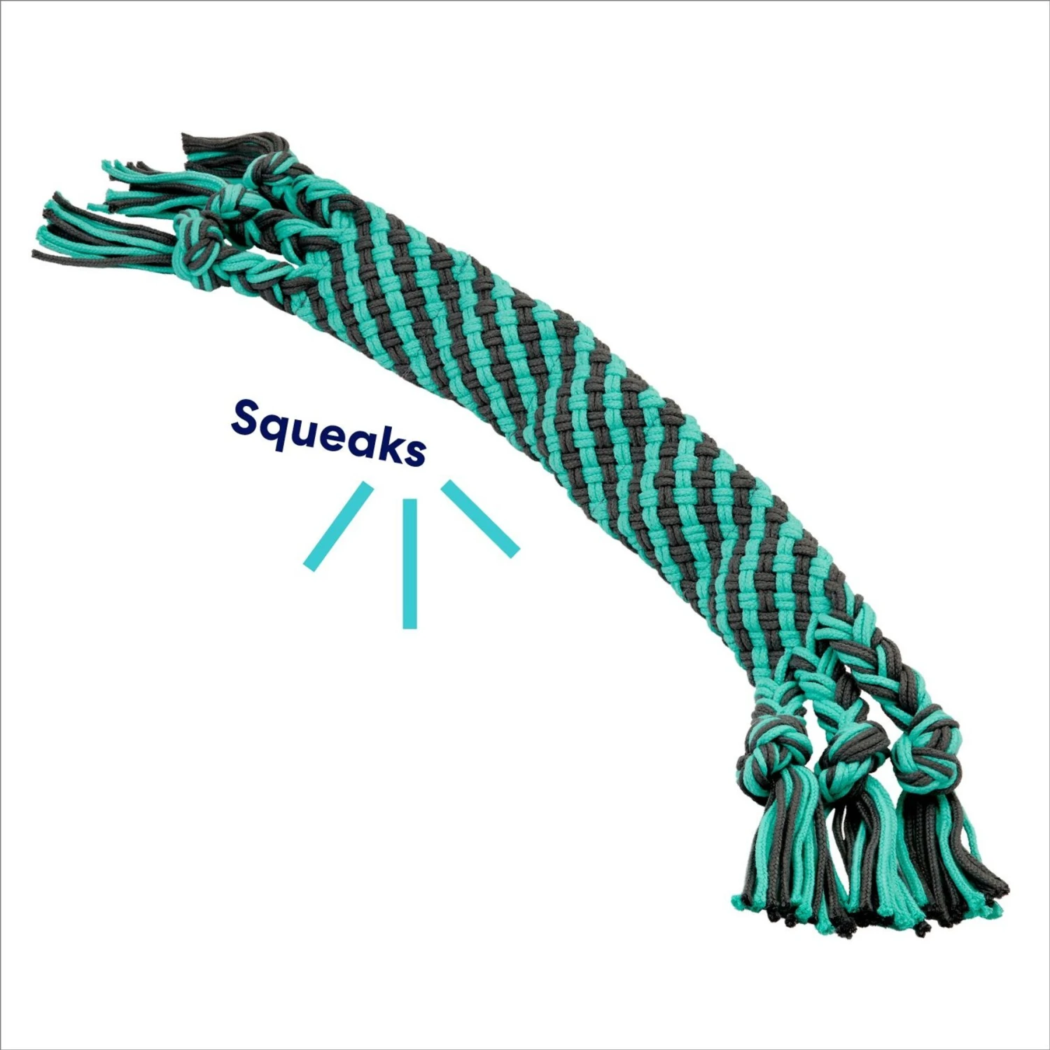 Frisco Flat Teal & Gray Braided Rope Squeaky Fetch Dog Toy - Image 3