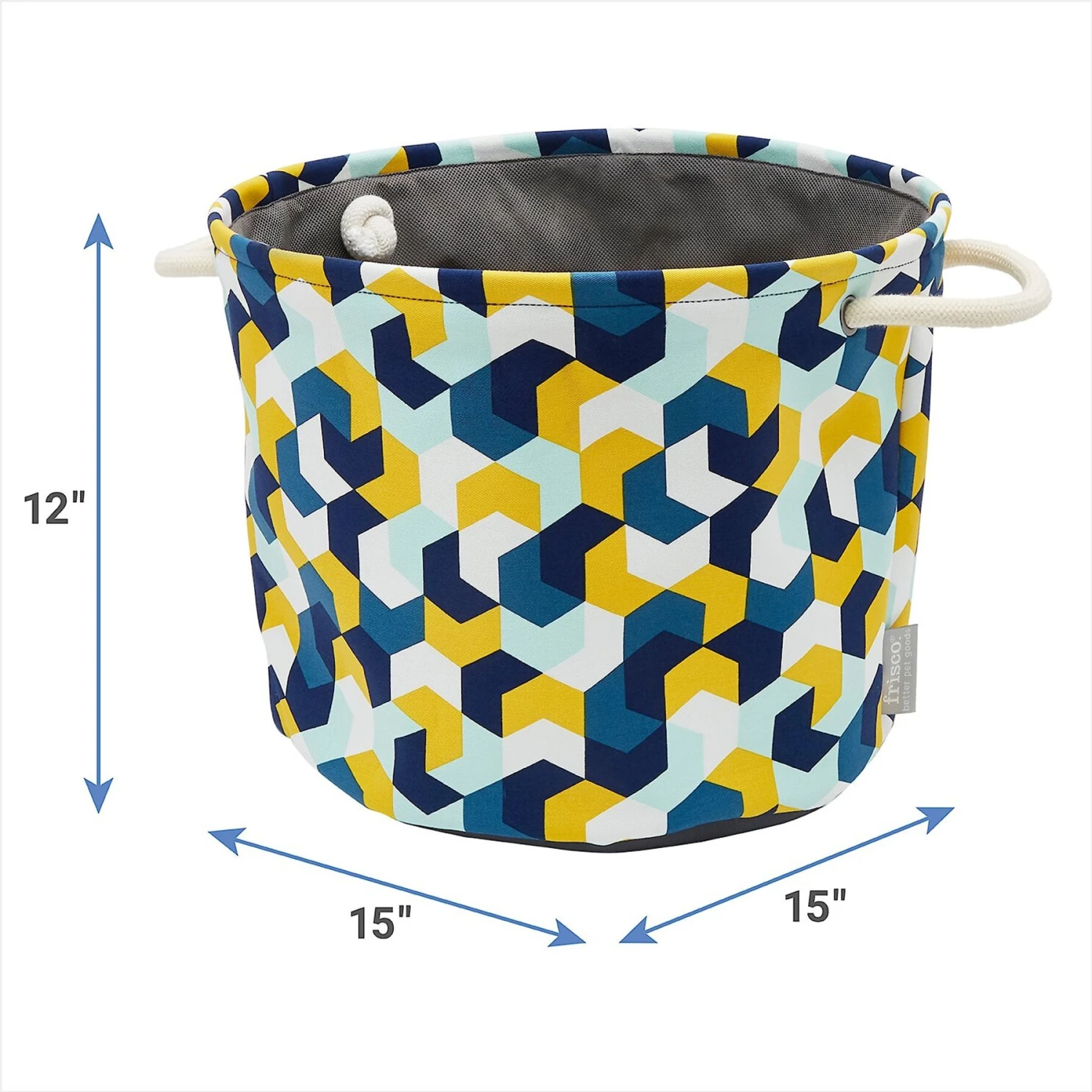 Frisco Round Collapsible Pet Toy Storage Bin, Yellow Geometric - Image 3