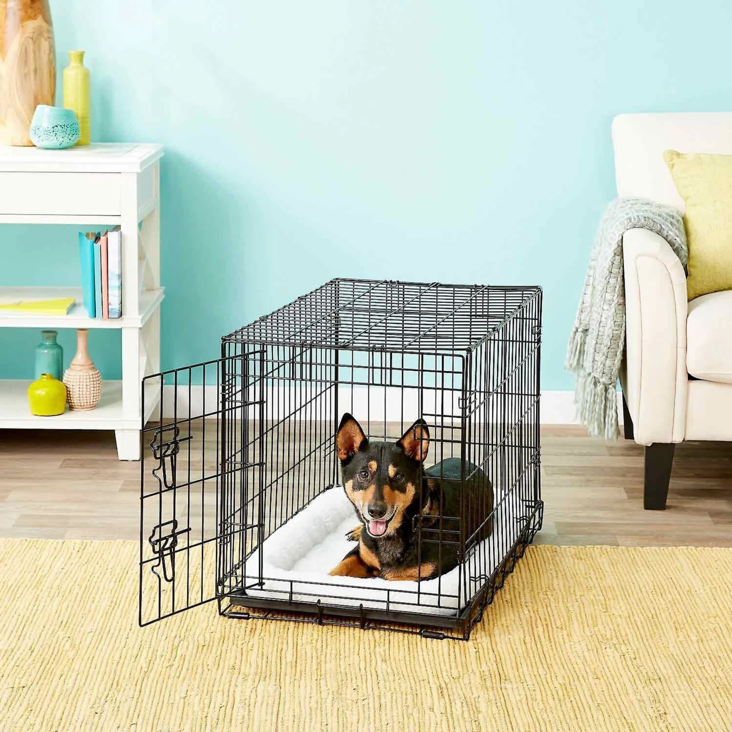 Frisco Fold & Carry Single Door Collapsible Wire Dog Crate & Frisco Quilted Dog Crate Mat - Image 3