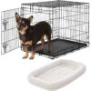 Frisco Heavy Duty Fold & Carry Single Door Collapsible Wire Dog Crate & Frisco Quilted Dog Crate Mat
