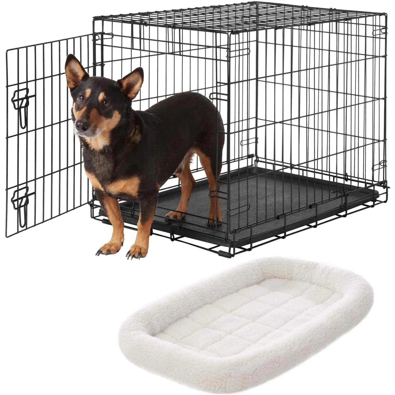 Frisco Heavy Duty Fold & Carry Single Door Collapsible Wire Dog Crate & Frisco Quilted Dog Crate Mat