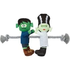 Frisco Halloween Frankenstein & Bride Plush With Rope Squeaky Dog Toy