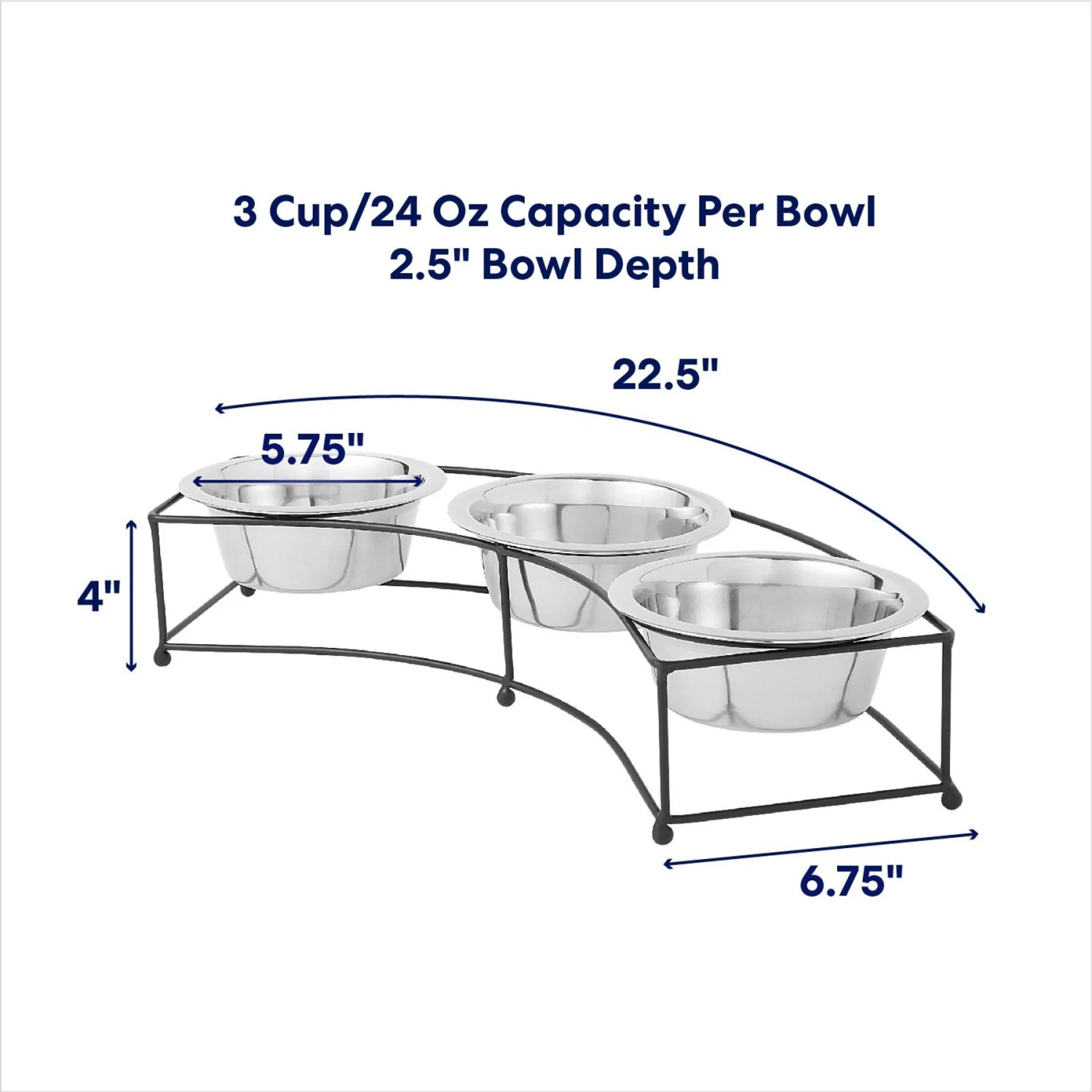 Frisco Multi Pet Feeding 3-Bowls Curved Stainless Steel Dog & Cat Bowl - Image 2