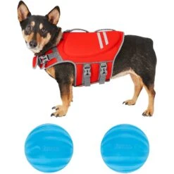 Frisco Neoprene Dog Life Jacket & Frisco Foam Rubber Floating Fetch Ball No Squeak Dog Toy