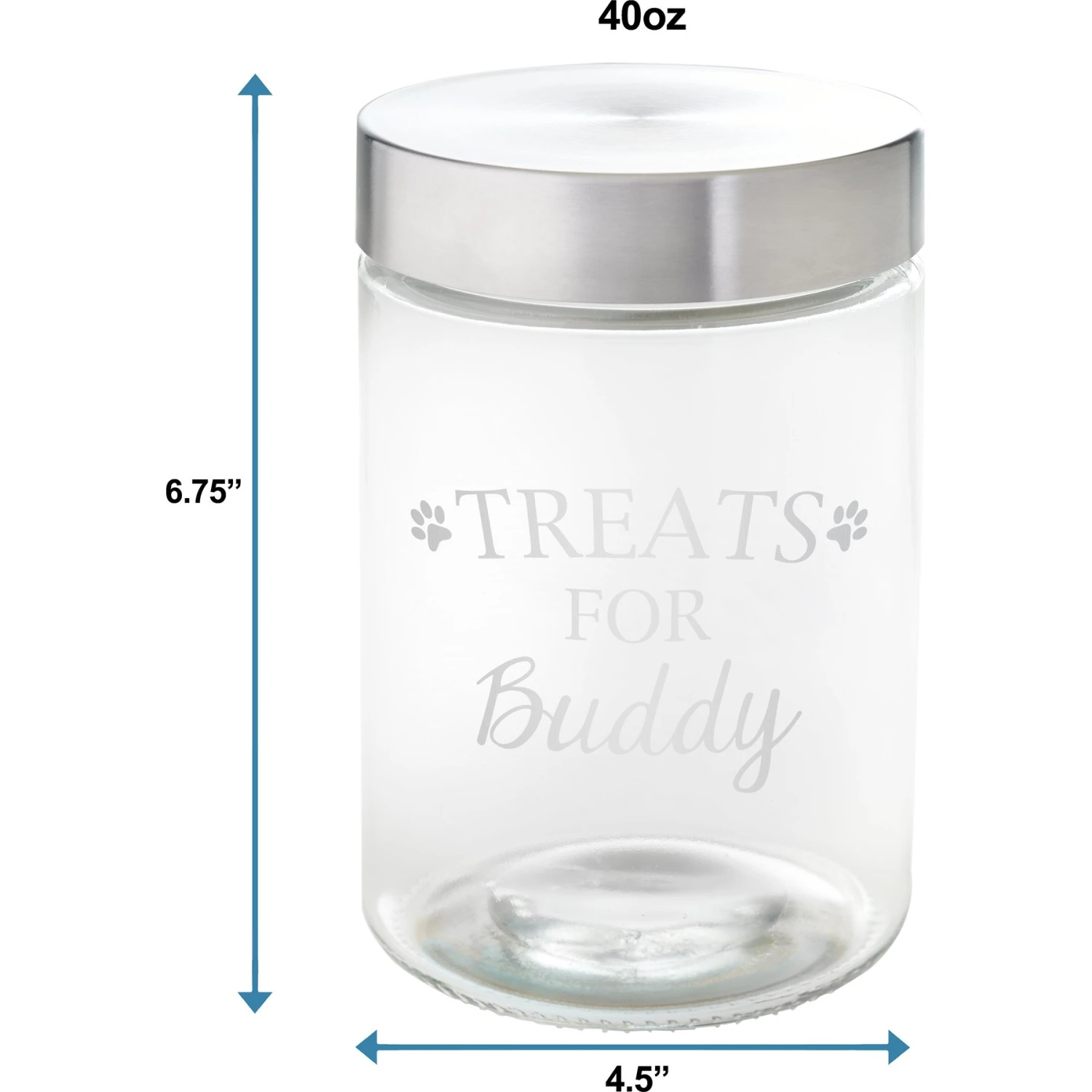 Frisco Paw Print Glass Personalized Treat Jar With Lid, 5 Cup, 40oz - Image 2