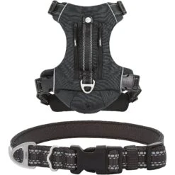 Frisco Outdoor Premium Ripstop Nylon Dog Harness With Pocket & Frisco Outdoor Nylon Reflective Comfort Padded Dog Collar