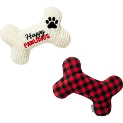 Frisco Holiday "Happy Pawlidays" Bone Plush Squeaky Dog Toy, Medium, 2 Count