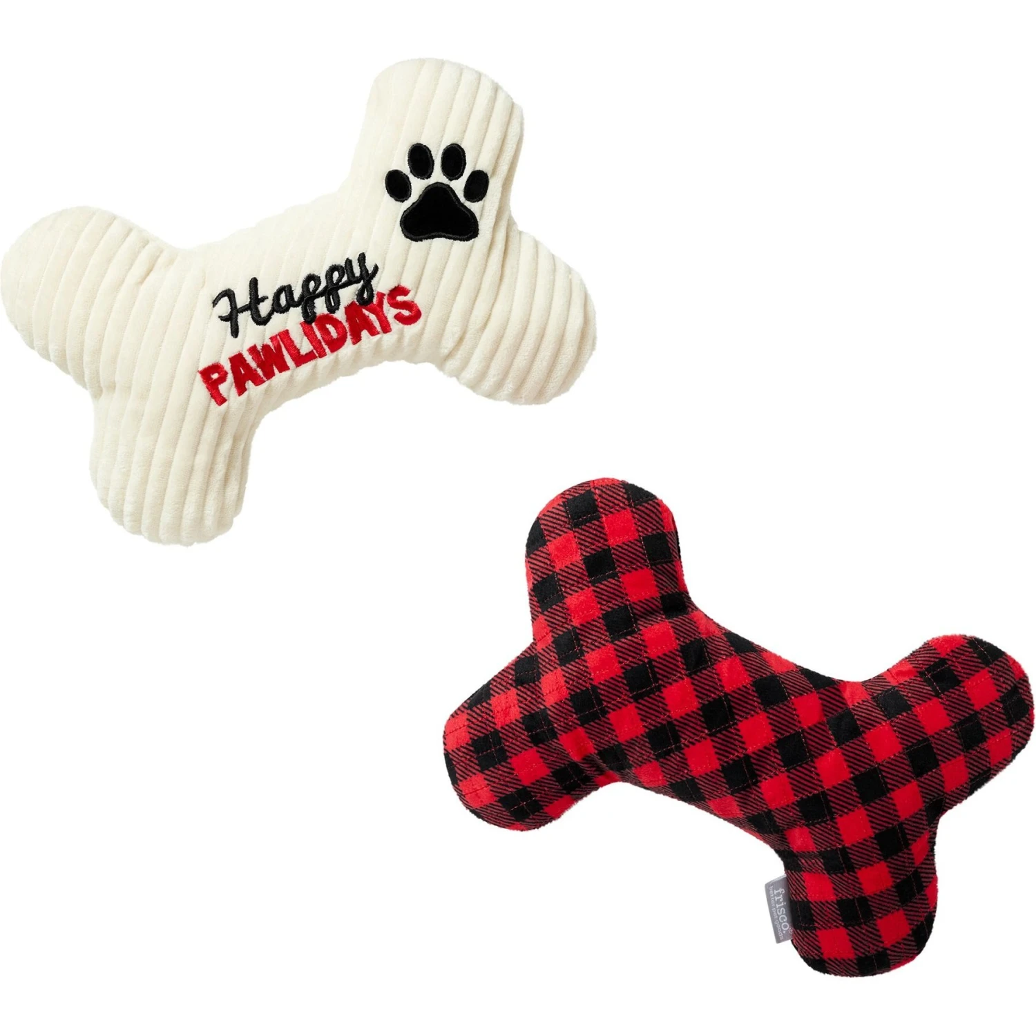 Frisco Holiday "Happy Pawlidays" Bone Plush Squeaky Dog Toy, Medium, 2 Count