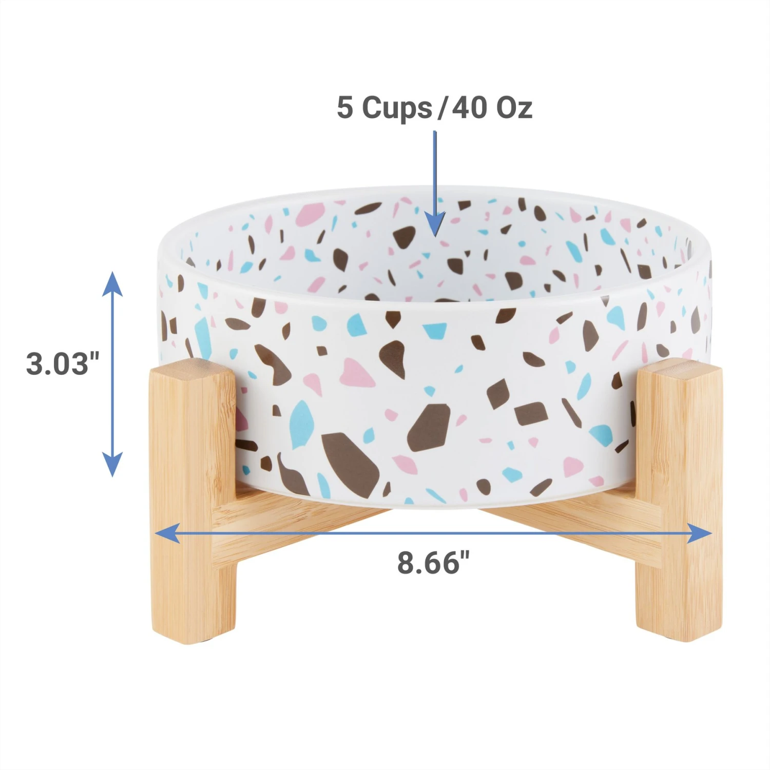 Frisco Elevated Terrazzo Non-skid Ceramic Bowl With Bamboo Stand - Image 2