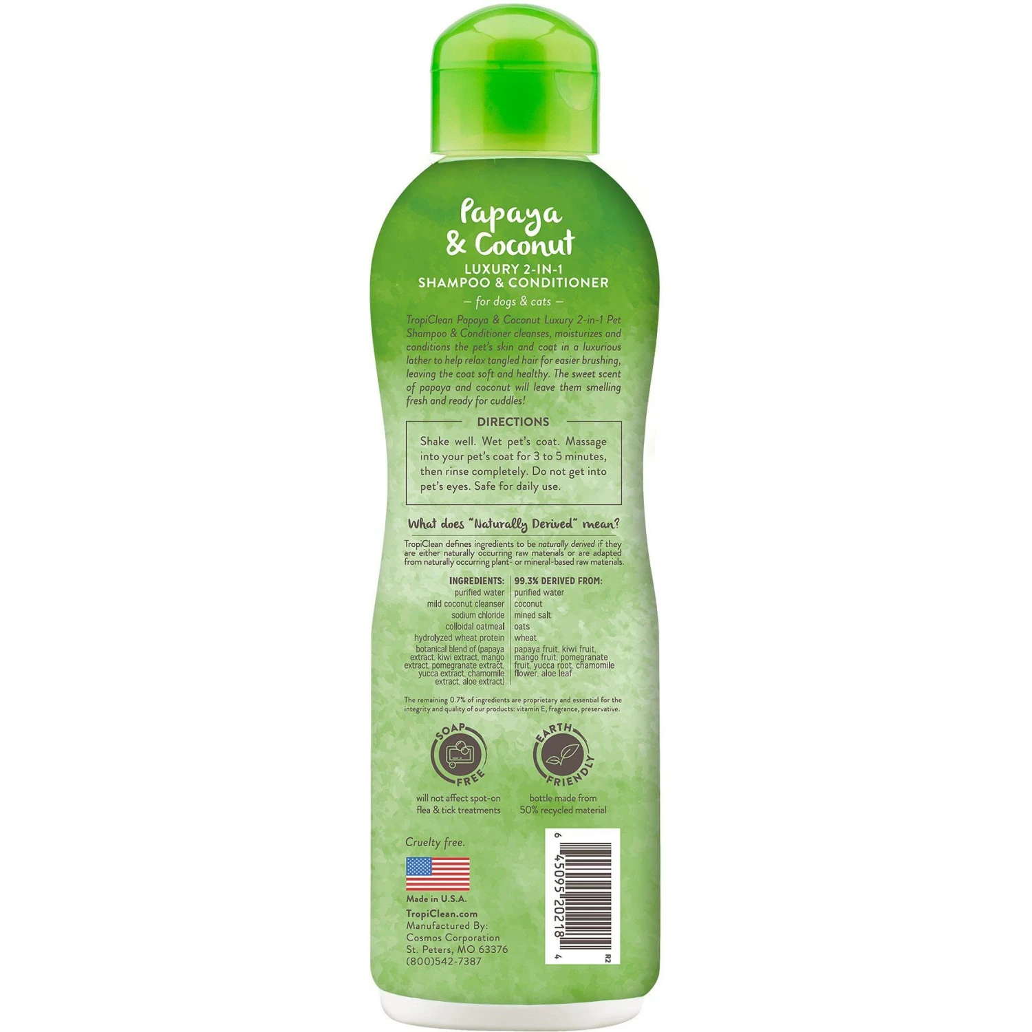 TropiClean Luxury 2 In 1 Papaya & Coconut Pet Shampoo & Conditioner & Frisco Cat & Dog Bristle Brush - Image 3