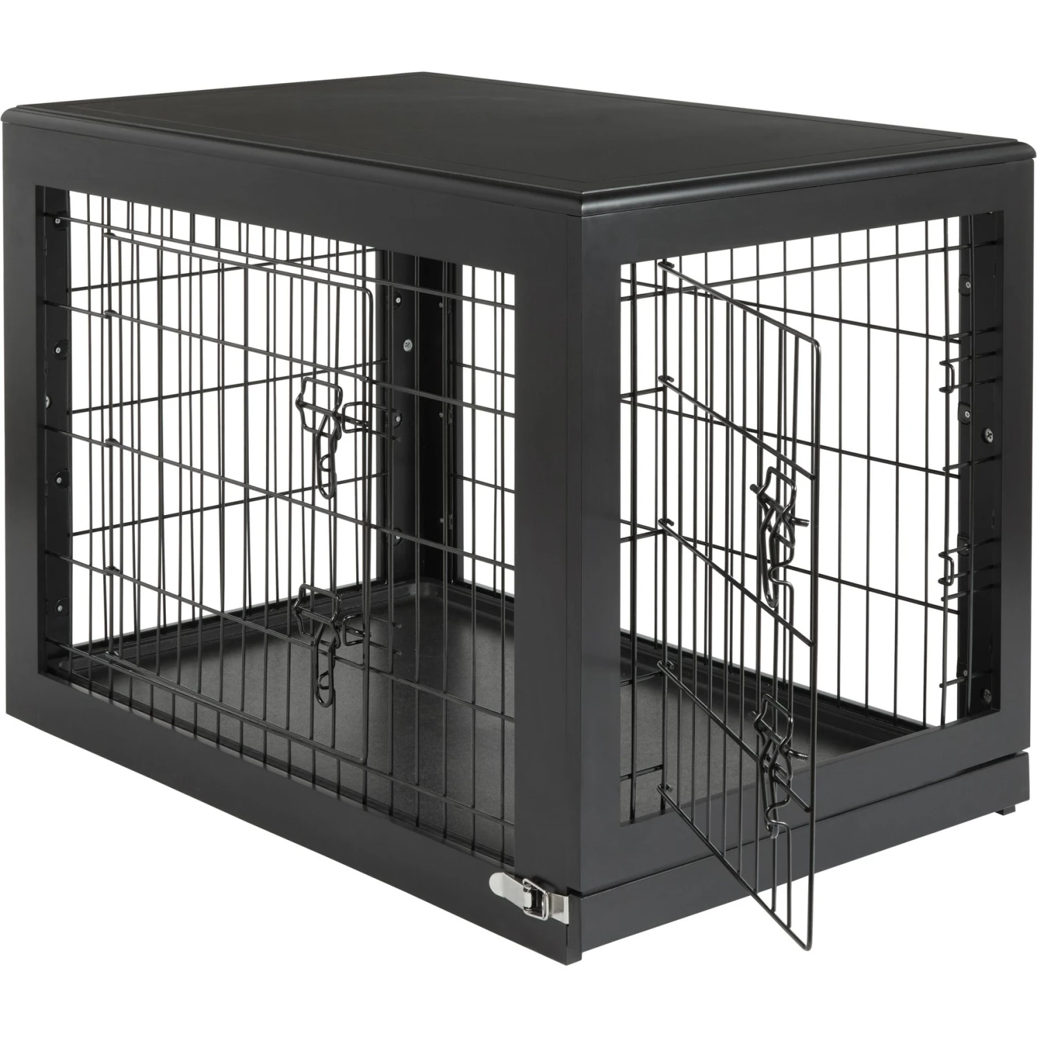 Frisco Double Door Furniture Style Dog Crate, Black & Frisco Swirl Dog Crate Mat - Image 2